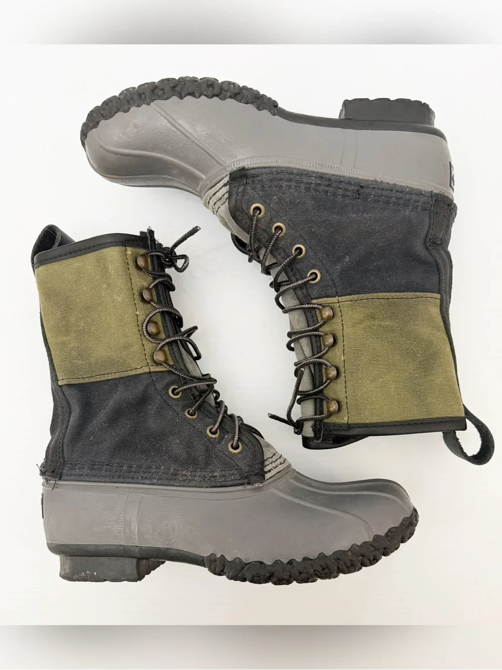 LL Bean Boots Duck Boots Waxed Canvas And Rubber Lace Up Boots - 7